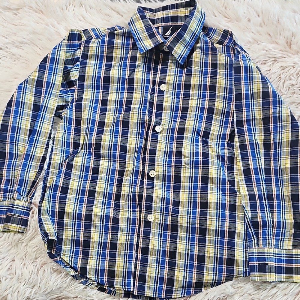 Nautica Kids Plaid Button Down Shirt - Blue and Yellow